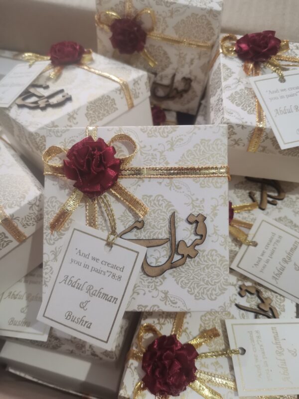 Maroon ribbon flower Bid Box