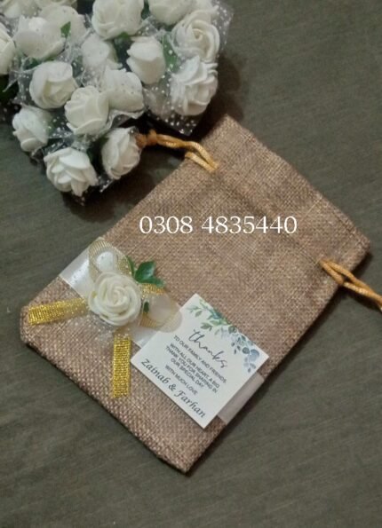 Jute Pouch With Floral Tag