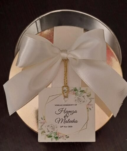 Tin Box with Bow and Floral Tag