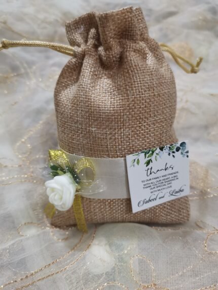 Flower Jute Pouch with Floral Tag