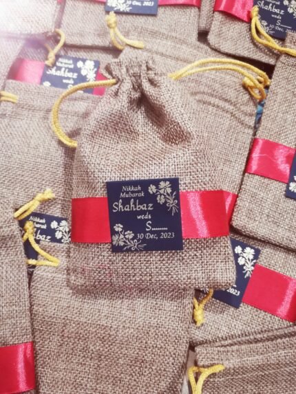 Jute Pouch with Red Ribbon