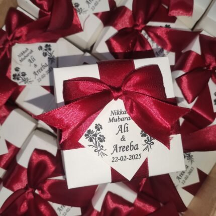 White Box Mahroon bow and Black Printed