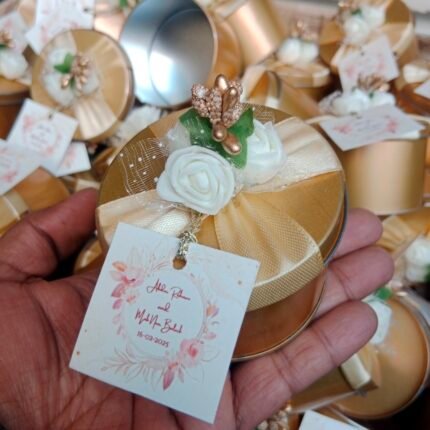 White Flower Tin Box with Floral Tag