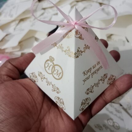 Triangle Bid Box with Pink Ribbon