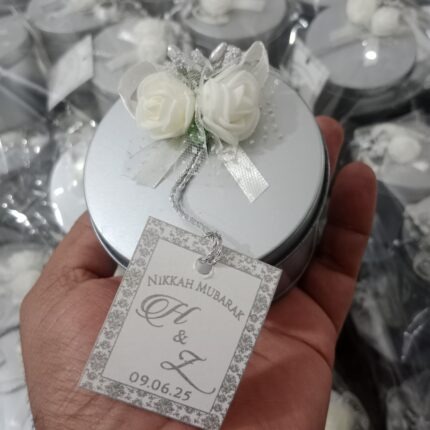 Silver Tin With Flower And Tag