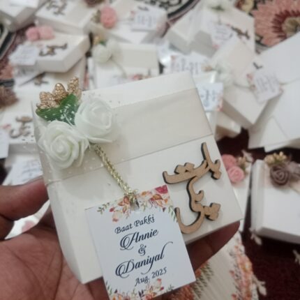 box with white flower